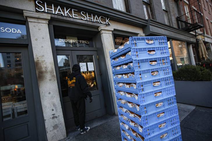 Bread delivery is made to a Shake Shack restaurant in Brooklyn on March 16th.